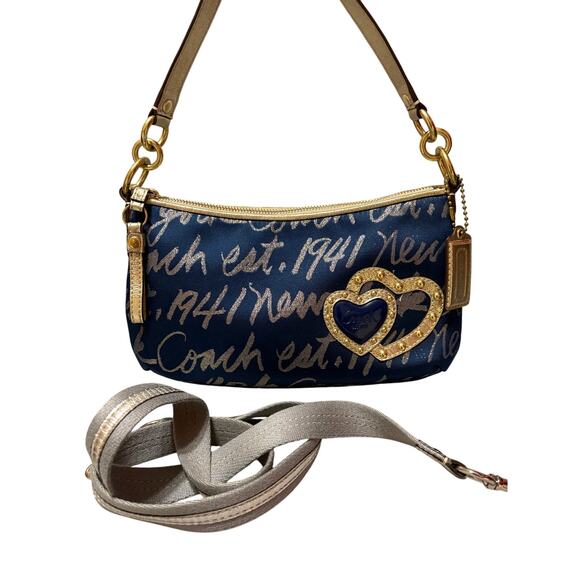 Coach Poppy Vintage  Shoulder Crossbody Denim Blue Gold And Silver Trim EUC - Picture 1 of 10